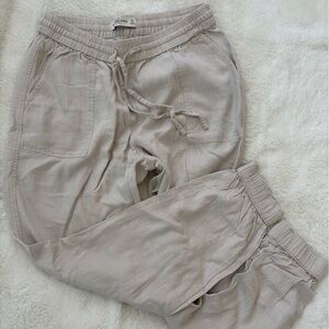 Abercrombie & Fitch Light Tan Linen Joggers